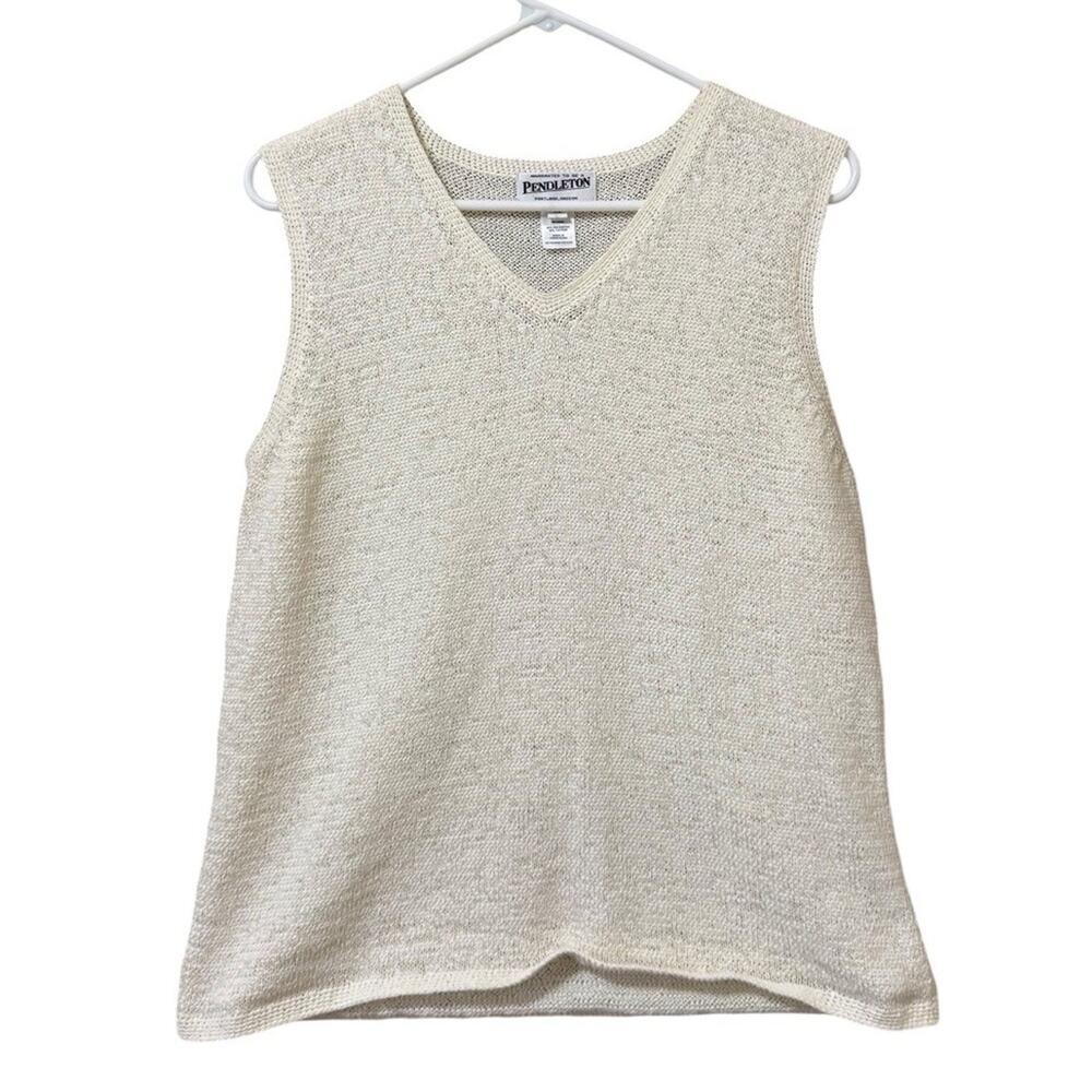 Pendleton Women Size XL Sleeveless Knit Sweater Vest Lightweight White Classic‎